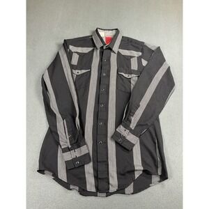 Vintage Roper pearl snap shirt Mens L Black‎ Grey Stripe Western Long Tail 90s